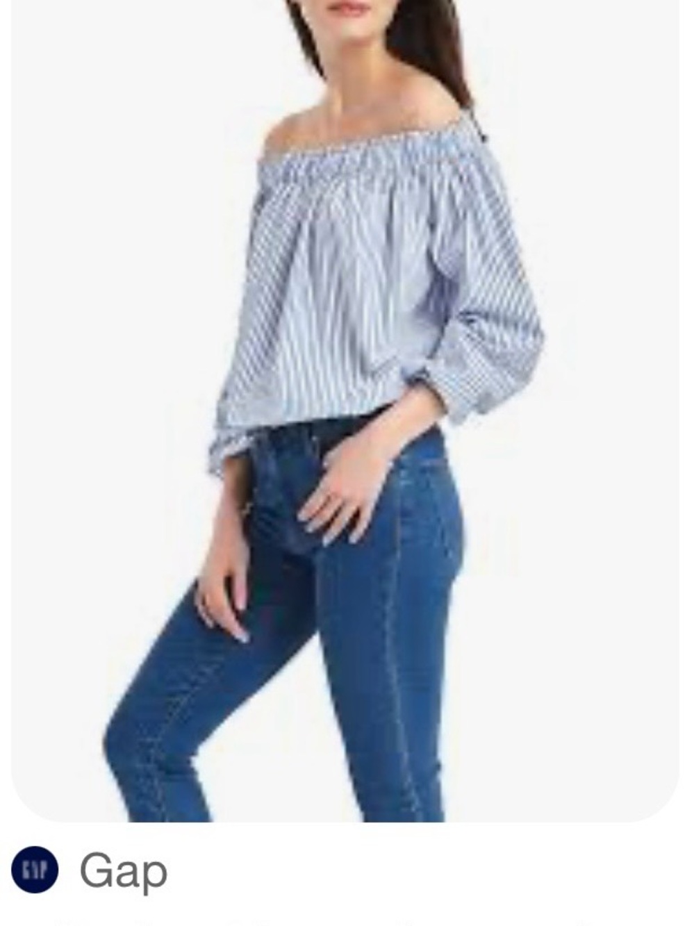 GAP Blue and White Striped Cotton Off-Shoulder Blouse